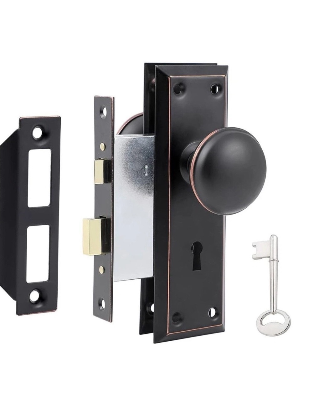Entry Mortise Lockset Black Door Knob Set - Picture 7 of 9